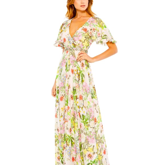 Mac Duggal Dresses & Skirts - Mac Duggal floral print flutter sleeve maxi dress